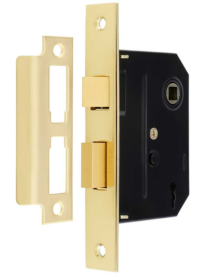 Standard Mortise Lock with Brass Face and Strike Plates - 2 1/4" Backset